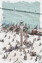 Imitation of a picture. Oil paint. Illustration. Column of Saint Mark. Venice. Italy