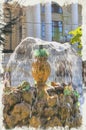 Imitation of a picture. Oil paint. Illustration. Fountain in the city of Sevastopol