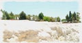 Imitation of a picture. Oil paint. Illustration. Turkey. Geothermal source of Pamukkale