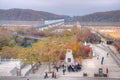 IMJINGAK, KOREA, NOVEMBER 10, 2019: People are strolling towards The bridge of freedom at Imjingak, Republic of Korea Royalty Free Stock Photo