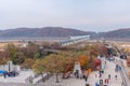 IMJINGAK, KOREA, NOVEMBER 10, 2019: People are strolling towards The bridge of freedom at Imjingak, Republic of Korea Royalty Free Stock Photo