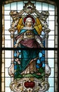 Immaculate Heart of Mary, stained glass window in Church of the Assumption of the Virgin Mary in Pescenica, Croatia Royalty Free Stock Photo