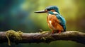 Immaculate Perfectionism: A Photorealistic Kingfisher Perched On A Wood Branch