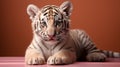 Immaculate Perfectionism: A Tiger Cub On A Pink Background