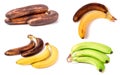 Immature, mature and overripe bananas on white background. Set or collection