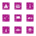 Immemorial icons set, grunge style