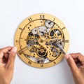 Clockmaker Assembling an Intricate Skeleton Clock Royalty Free Stock Photo