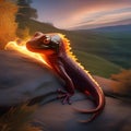 An immense, star-forged salamander with a fiery tail, heating the celestial forges of creation1