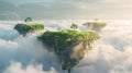 Immerse in the dreamy world of surreal 3D floating islands, featuring lush landscapes on abstract terrains. 3d