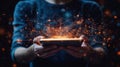 Immerse in the fusion of technology and creativity as hands cradle a tablet Royalty Free Stock Photo
