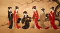 Elegant Echoes: Traditional Painting Unveils 15th Century Japanese Geishas