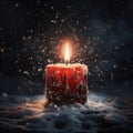 Winter\'s Embrace: Red Candle\'s Warm Glow Amidst Falling Christmas Snow