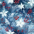 Enchanted Winter Bliss: Seamless Snowflake & Holly Pattern Royalty Free Stock Photo