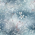 Enchanted Winter Bliss: Seamless Snowflake & Holly Pattern Royalty Free Stock Photo