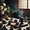 Nostalgic Japanese Tea ceremony performed in traditional room