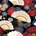 Chiyogami Splendor: Stylized Fans & Blossoming Cherries Pattern