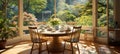 Radiant Morning Retreat: A Sunlit Breakfast Nook with a Round Table - Generative AI