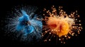 Captivating Chemical Reaction: Explosive Collision of Sodium and Copper Creates Mesmerizing Yellow and Blue Fireworks.