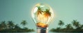 Immerse your audience in a unique visual experience with this glass electric light bulb featuring miniature tropical palm trees