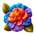 Serene Blue, Violet, Orange Camellia Flower Illustrations: Botanical Bliss. Royalty Free Stock Photo