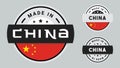 Made in China collection of ribbon, label, stickers, badge, icon and page curl with China flag symbol. Royalty Free Stock Photo