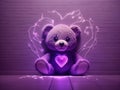 Vivid Love: Violet Laser Teddy Bear Heart Wall Art