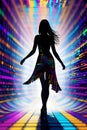 Woman shadow digital silhouette dancing on disco stage Royalty Free Stock Photo