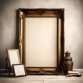 Timeless Elegance: Vintage Golden Frame with Blank Canvas