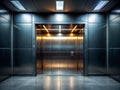 Dramatic Empty Elevator Shaft Panoramic View of Industrial Modern Architecture with Striking Gray Walls Metallic Royalty Free Stock Photo