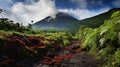 Majestic Volcanic Wonderland: A Tropical Rainforests Fiery Beauty Royalty Free Stock Photo