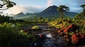 Majestic Volcanic Wonderland: A Tropical Rainforests Fiery Beauty Royalty Free Stock Photo