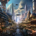 Futuristic Cityscape Blending Skyscrapers with Ancient Cultural Relics and Artifacts