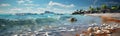 Panoramic seascape with blue sky and big waves. Ai generated Royalty Free Stock Photo