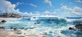 Panoramic seascape. Beautiful seascape with rocks and sea waves Ai generated Royalty Free Stock Photo