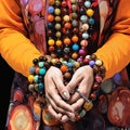 Astonishing Wallpaper: Beads of Belief - Hands holding prayer beads from various cultures Royalty Free Stock Photo