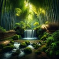 Bamboo Oasis - Majestic Waterfall in Lush Forest