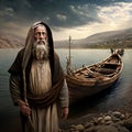 Jesus by the Sea of Galilee. AI Generative.