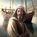 Jesus by the Sea of Galilee. AI Generative.