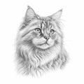 Artistic Siberian Cat Coloring Page - Detailed Feline Sketch