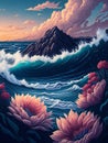 Serene Shores: Majestic Beach in Digital Painting