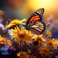 Captivating Monarch Butterfly on Blossoming Wildflower: Nature\'s Vibrant Harmony in a Stunning Macro Image