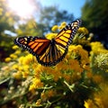 Captivating Monarch Butterfly on Blossoming Wildflower: Nature\'s Vibrant Harmony in a Stunning Macro Image Royalty Free Stock Photo