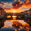 Stunning sunset over Ponte Vecchio in Florence