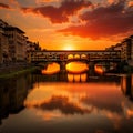 Stunning sunset over Ponte Vecchio in Florence
