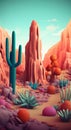 Vibrant Oasis: A Colorful Landscape of Cacti and Trees