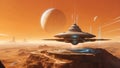 extraterrestrial rendezvous: alien spaceship graces distant realm. ai generated