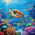 Vibrant and Detailed Artwork of an Enchanting Coral Reef