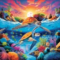 Vibrant and Detailed Artwork of an Enchanting Coral Reef Royalty Free Stock Photo