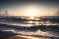 Awe-Inspiring Natural Visual, The Breathtaking Scene of Cresting Foamy Waves Amidst the Sunset. AI generated Royalty Free Stock Photo
