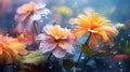 Vibrant Autumn Florals: Enchanting Nature, Rainbow Hues & Dreamy Raindrops. Royalty Free Stock Photo